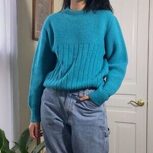 Vintage Northwestern Knitting Company Light Blue Wool Blend Chunky Knit Sweater